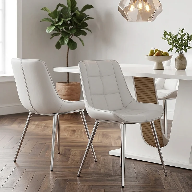 Chaise Faux Cuir Chrome - Milano Blanc