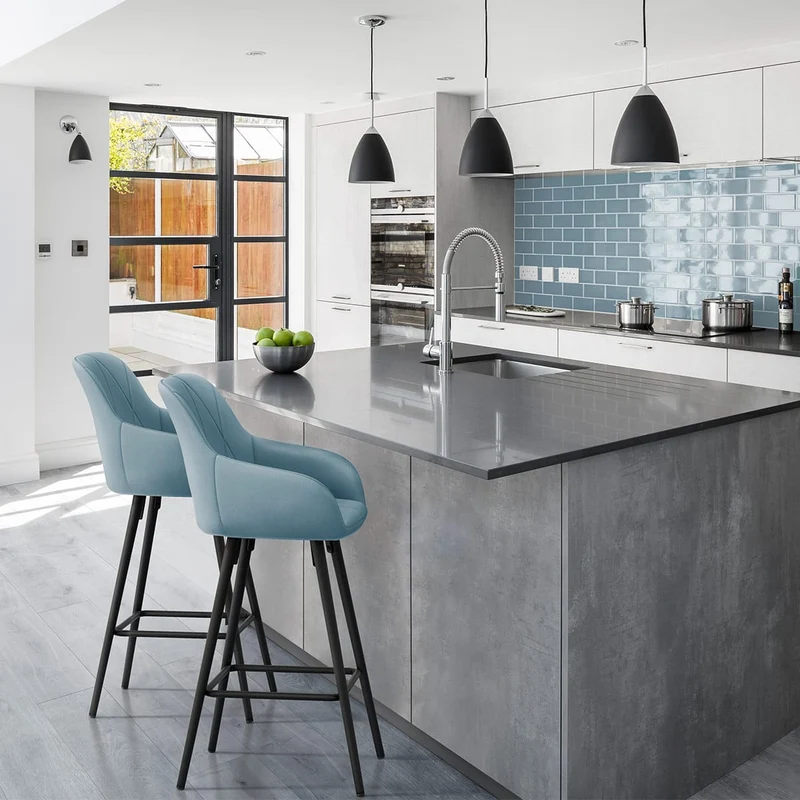 Tabouret de Bar Velours - Lanson Bleu