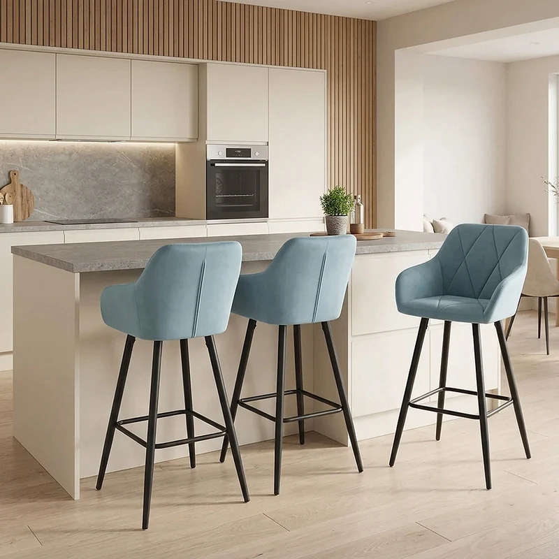 Tabouret de Bar Velours - Lanson Bleu