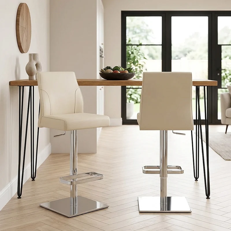 Chaise de Bar Cuir Chrome - Martello Crème