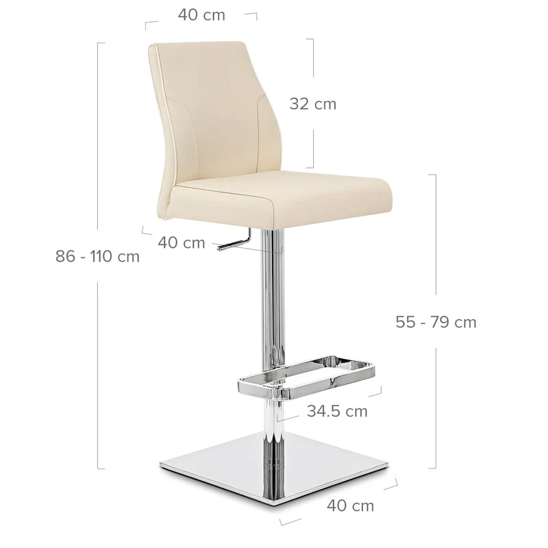 Chaise de Bar Cuir Chrome - Martello Crème