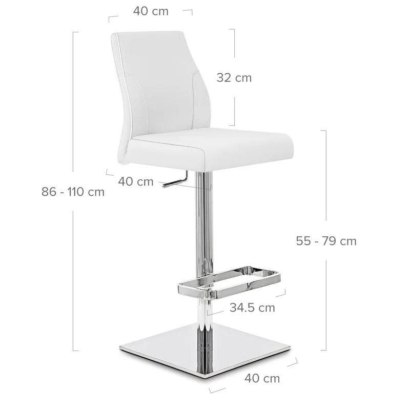 Chaise de Bar Cuir Chrome - Martello Blanc