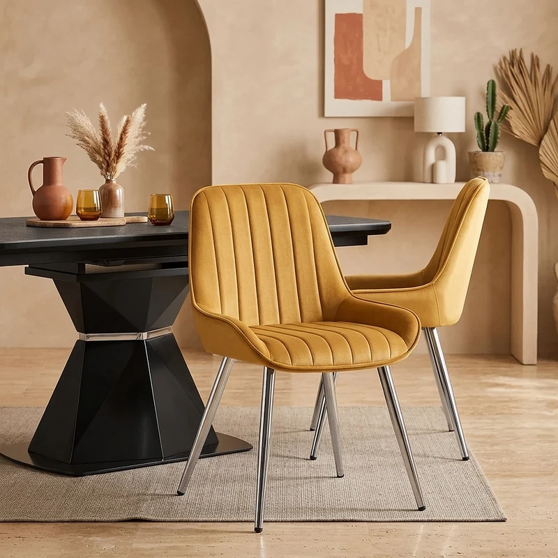 Chaise Chrome Velours - Mustang Jaune