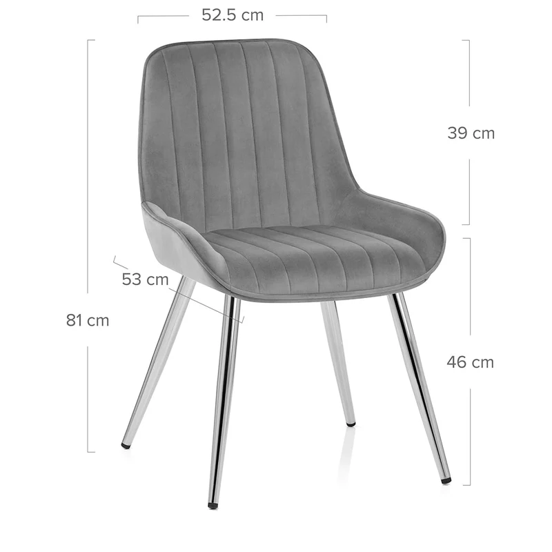 Chaise Chrome Velours - Mustang Gris Foncé