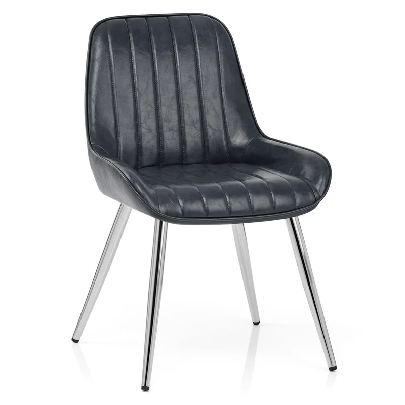 Chaise Chrome Faux Cuir - Mustang Bleu Foncé