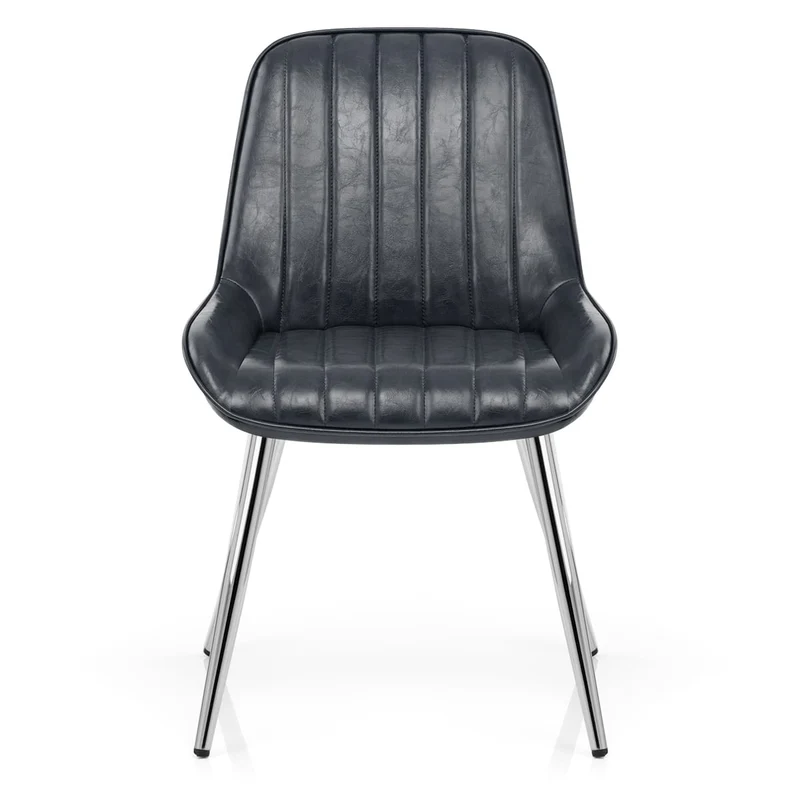 Chaise Chrome Faux Cuir - Mustang Bleu Foncé