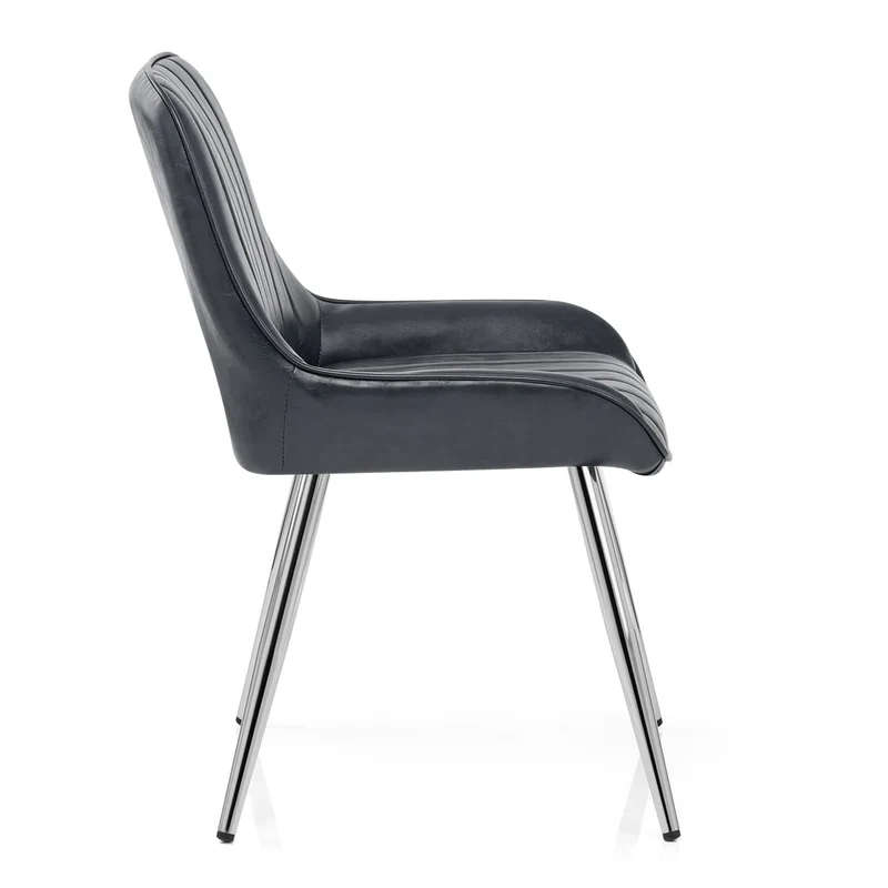 Chaise Chrome Faux Cuir - Mustang Bleu Foncé