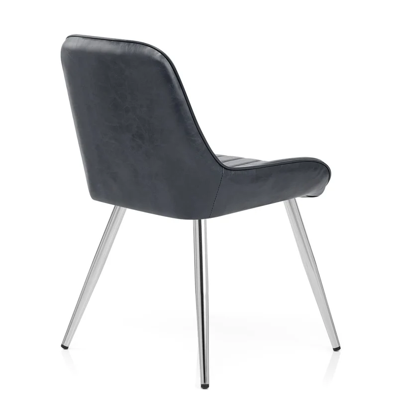 Chaise Chrome Faux Cuir - Mustang Bleu Foncé