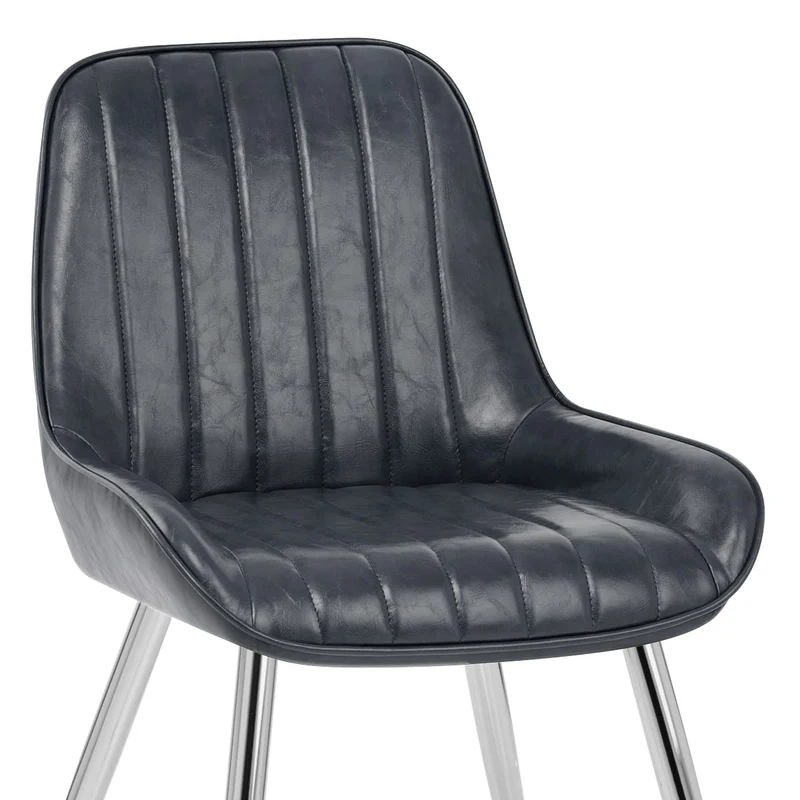 Chaise Chrome Faux Cuir - Mustang Bleu Foncé