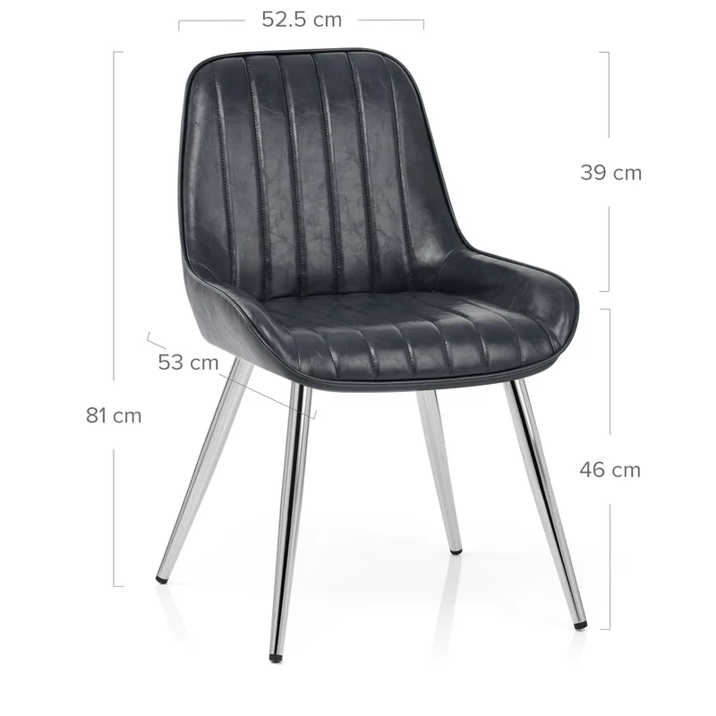 Chaise Chrome Faux Cuir - Mustang Bleu Foncé