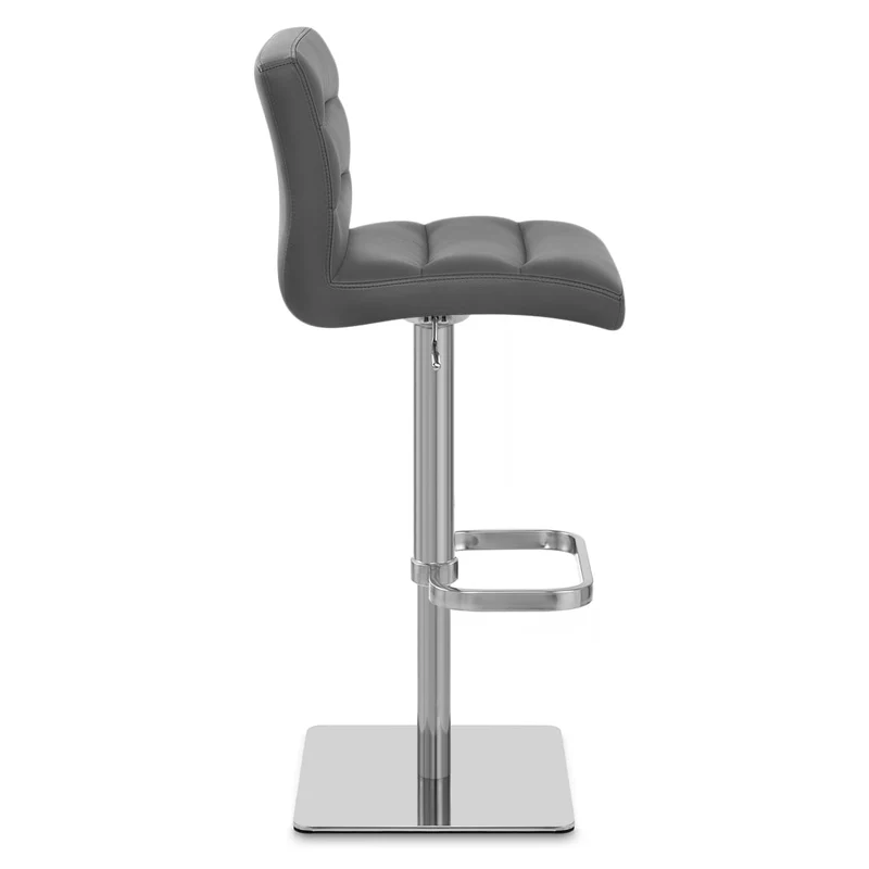 Chaise de Bar Cuir Chrome Brossé - Lush Gris