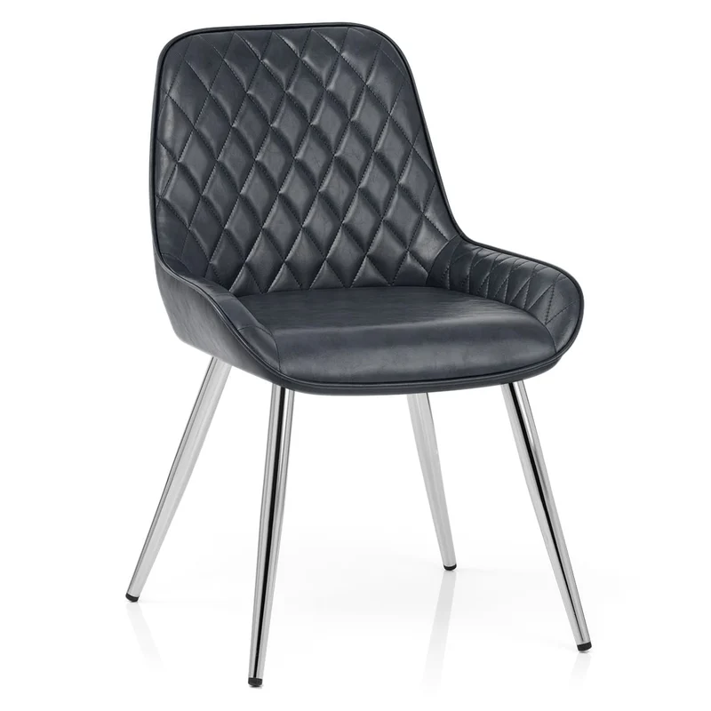 Chaise Faux Cuir Antique Chrome - Lincoln Bleu Foncé