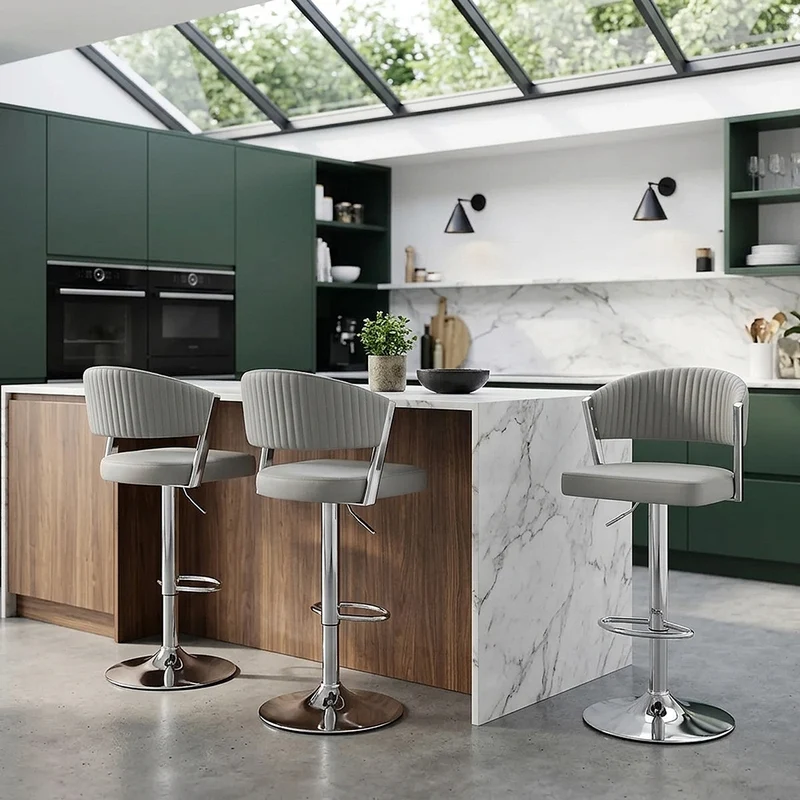 Tabouret Cuir Véritable - Lusso Gris