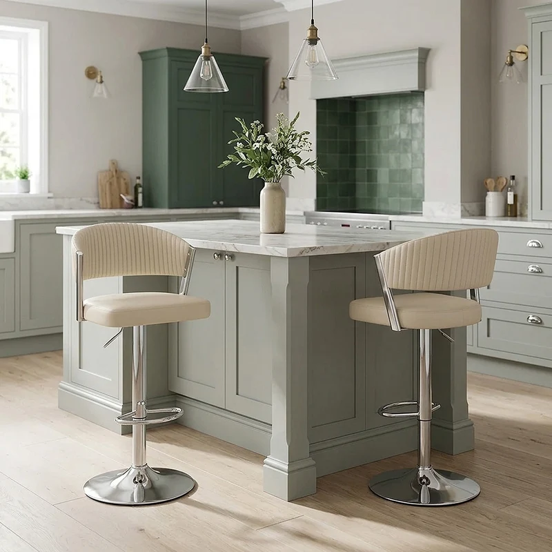 Tabouret Cuir Véritable - Lusso Crème