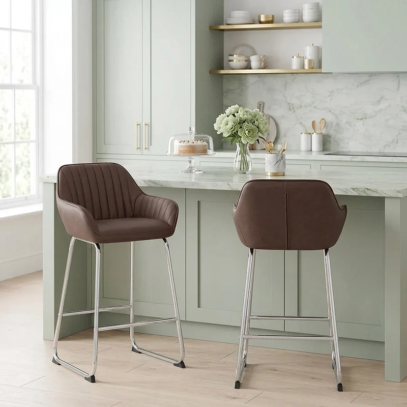 Tabouret de Bar Faux Cuir Chrome - Kanto Marron