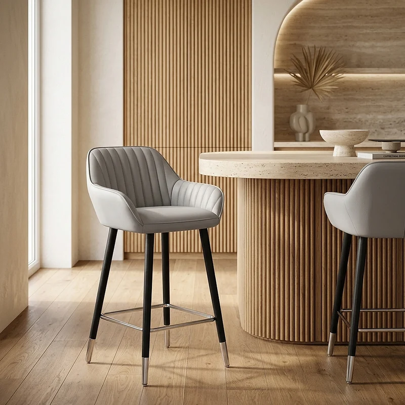 Tabouret de Bar Cuir Véritable - Apres Grande Gris