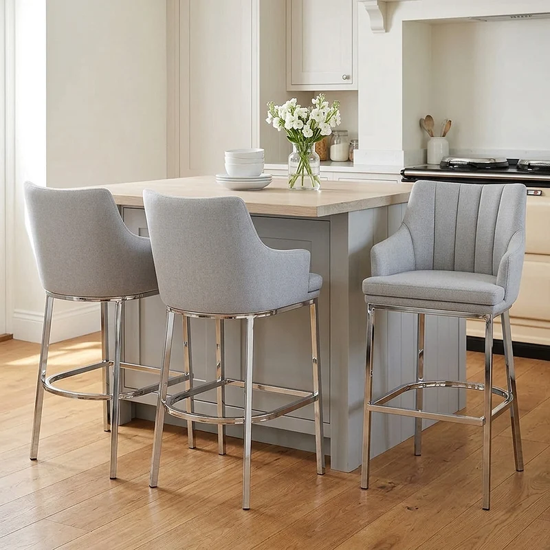 Chaise de Bar Chrome Tissu - Orion Gris