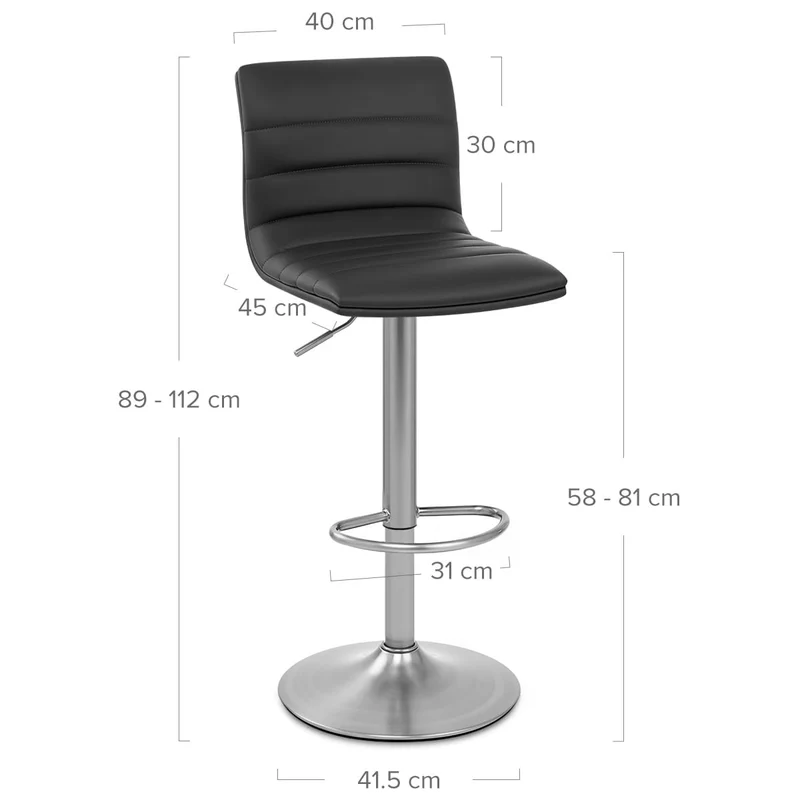 Chaise de Bar Faux Cuir Chrome Brossé - Linear Noir