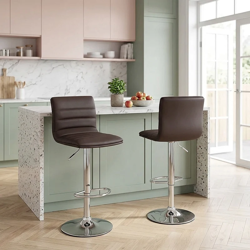 Chaise de Bar Faux Cuir Chrome - Linear Marron