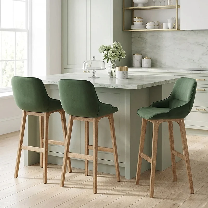 Chaise de Bar Bois Velours - Miami Vert