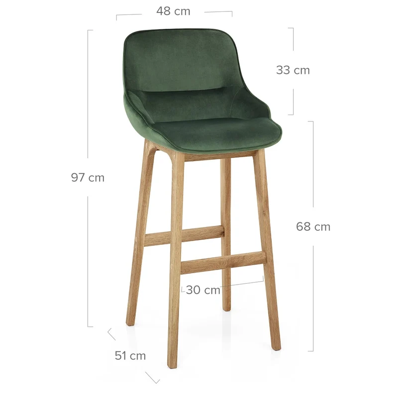 Chaise de Bar Bois Velours - Miami Vert