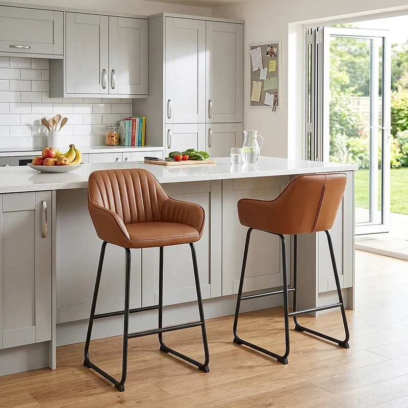 Tabouret de Bar Cuir Véritable - Kanto Marron