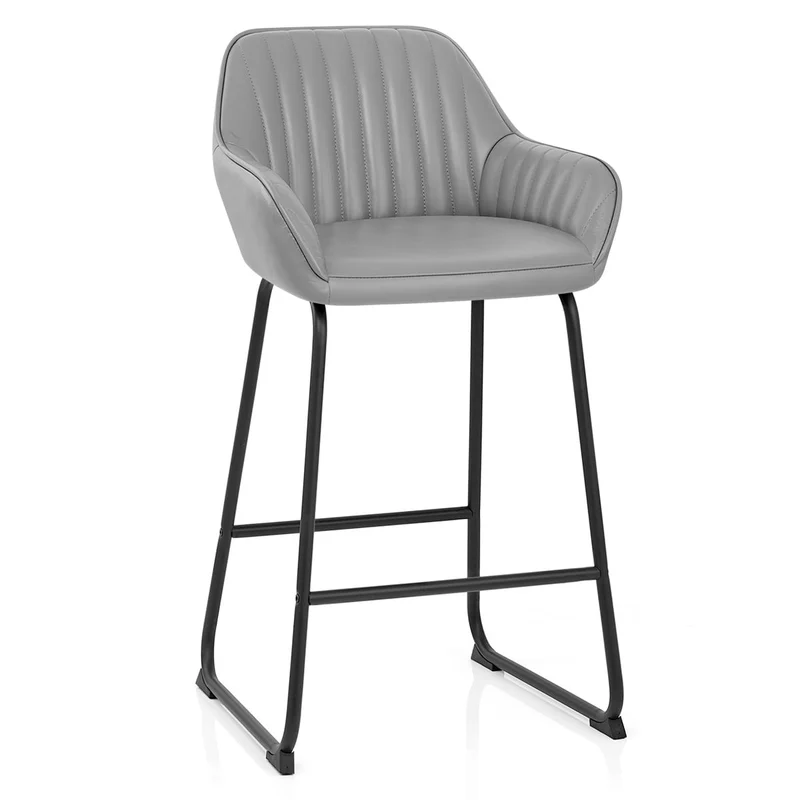 Tabouret de Bar Cuir Véritable - Kanto Gris