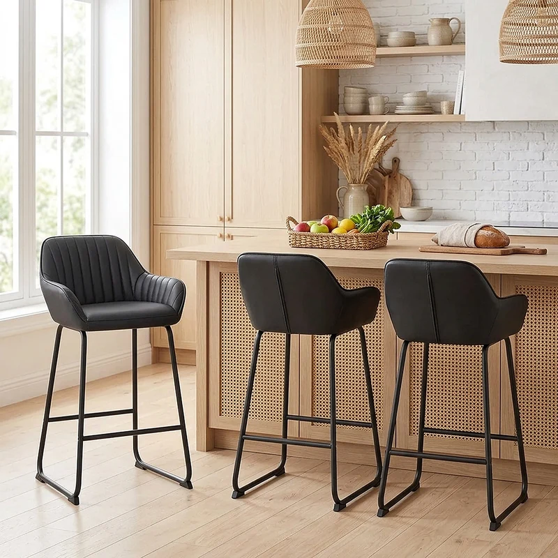 Tabouret de Bar Cuir Véritable - Kanto Noir