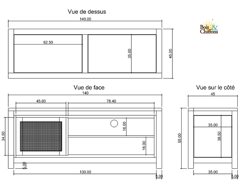 Petit meuble Tv bois nature porte cannage | Acacia Tatoo II