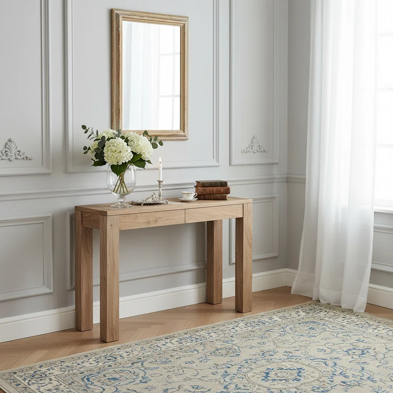 Console bois nature plateau cannage | Acacia Tatoo II