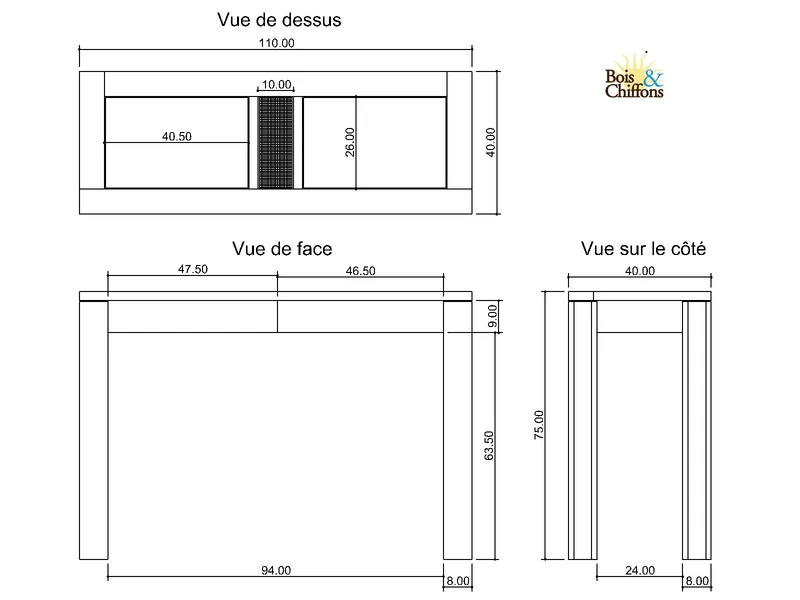 Console bois nature plateau cannage | Acacia Tatoo II