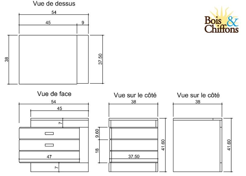 Chevet bois bicolore - débord droite | Manguier Herods