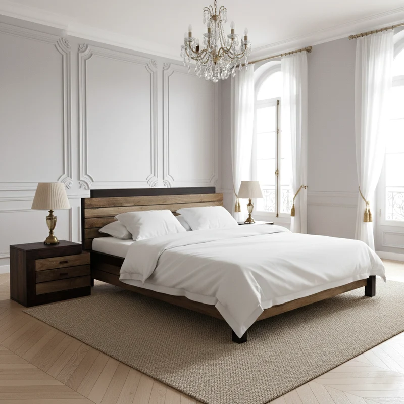 Lit 160 bois massif bicolore | Manguier Herods