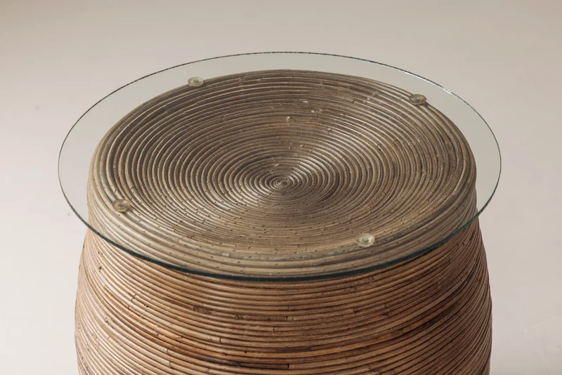 Reed Side Table with Glass Top, Italy 1960s