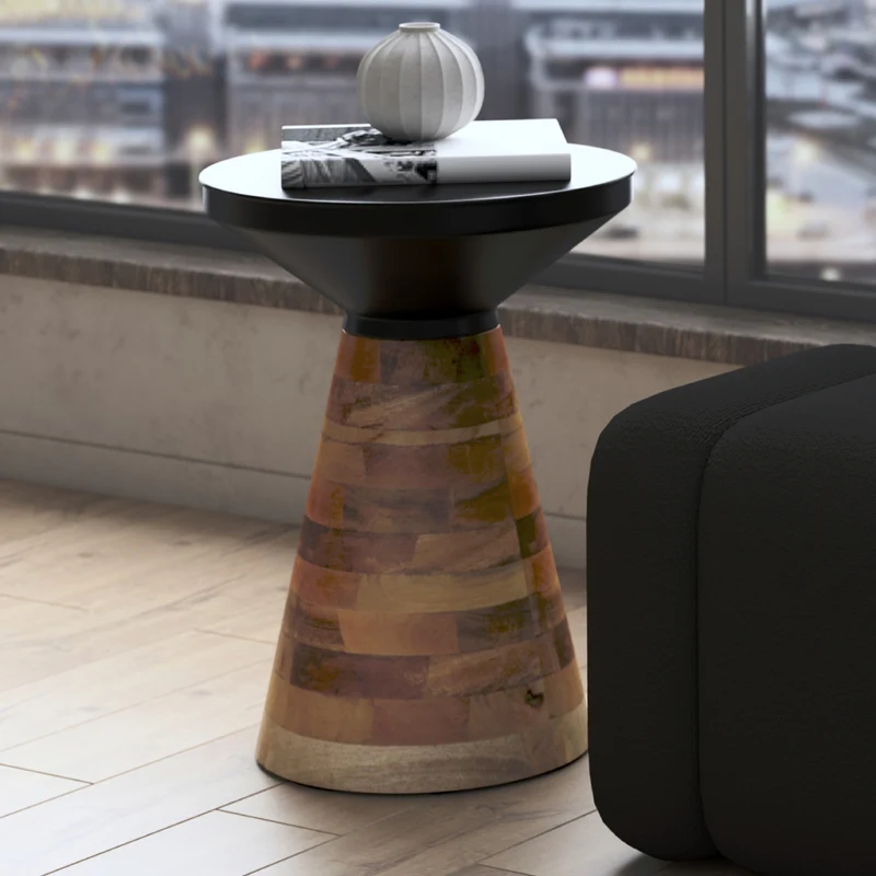 Table d'appoint en fer noir et bois de manguier - Boden