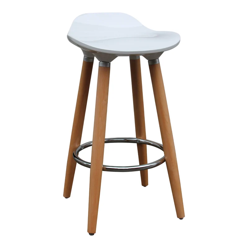 Ensemble de 2 tabourets de bar en ABS moulé blanc et bois naturel - Trex