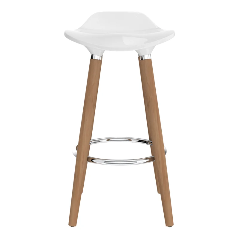 Ensemble de 2 tabourets de bar en ABS moulé blanc et bois naturel - Trex