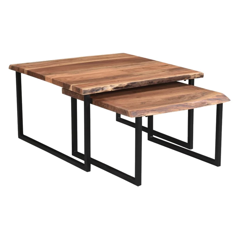Ensemble de 2 tables basses en bois d'acacia et métal noir - Jivin