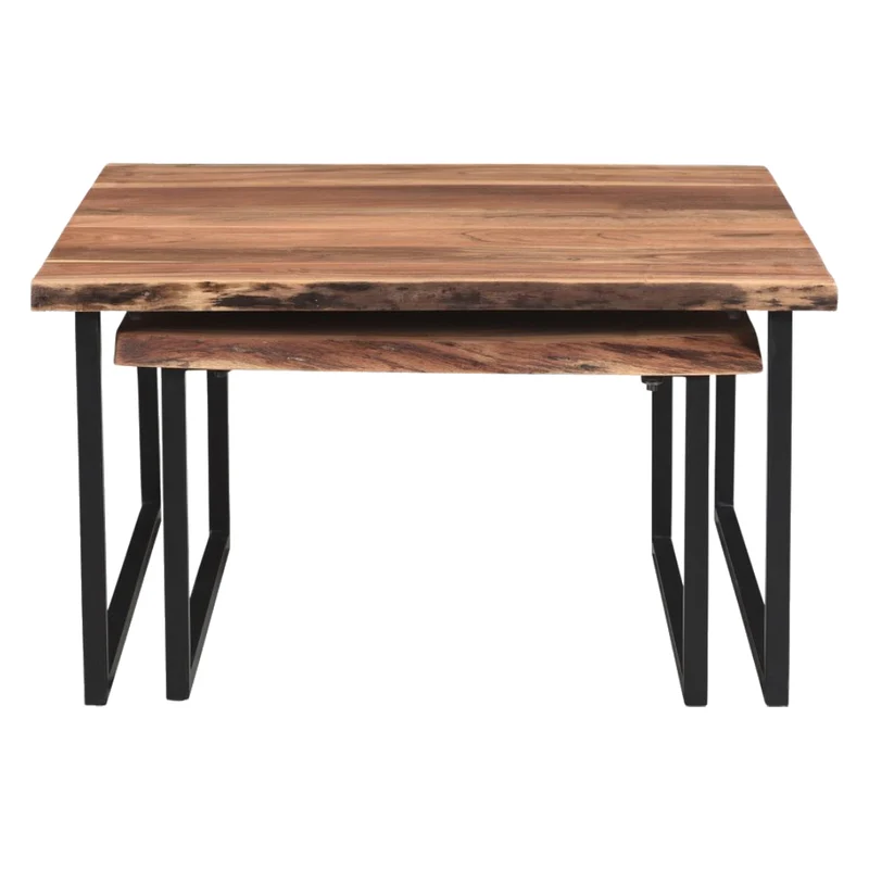 Ensemble de 2 tables basses en bois d'acacia et métal noir - Jivin