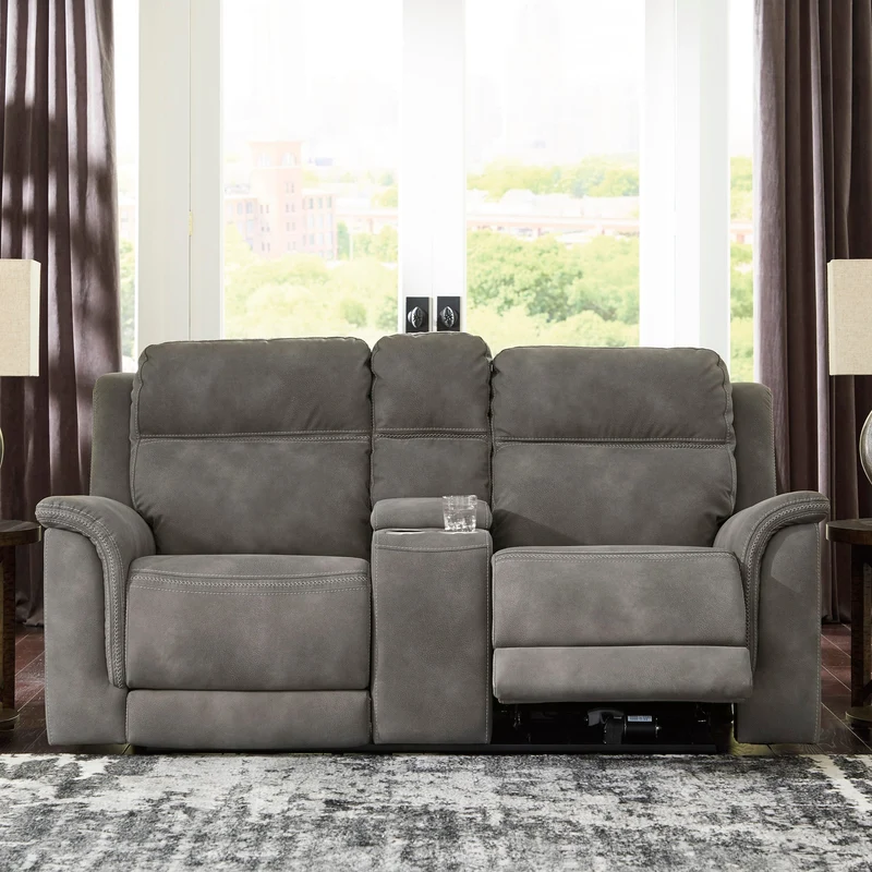 Causeuse inclinable motorisée zéro gravité en tissu gris avec console - Next-Gen Durapella
