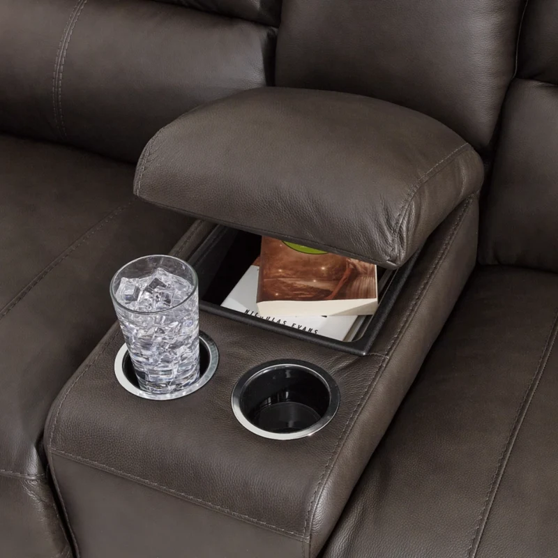 Causeuse inclinable motorisée en cuir gris foncé avec console - Boxmere