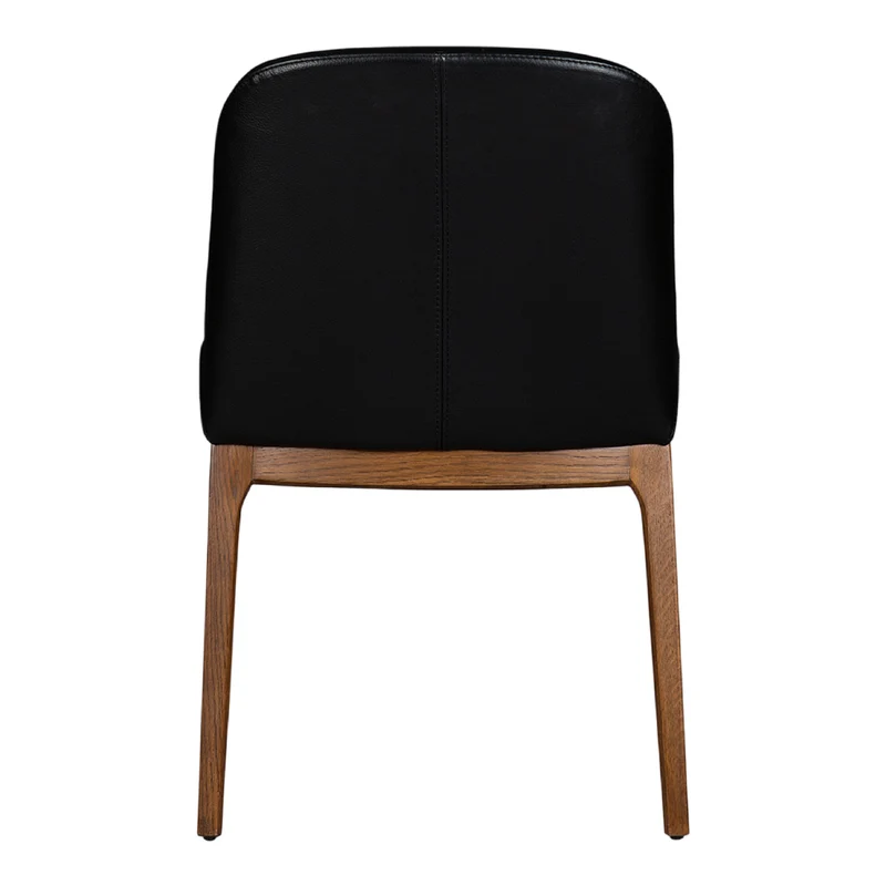 Chaise de salle à manger rembourrée en cuir et bois de chêne teinte noyer - Ann