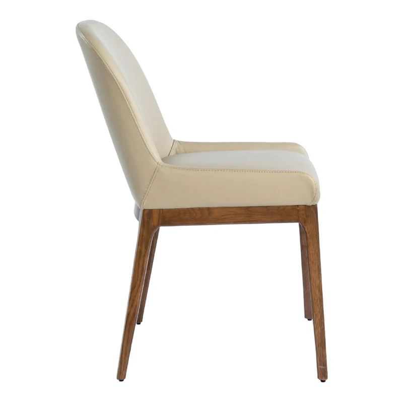 Chaise de salle à manger rembourrée en cuir et bois de chêne teinte noyer - Ann