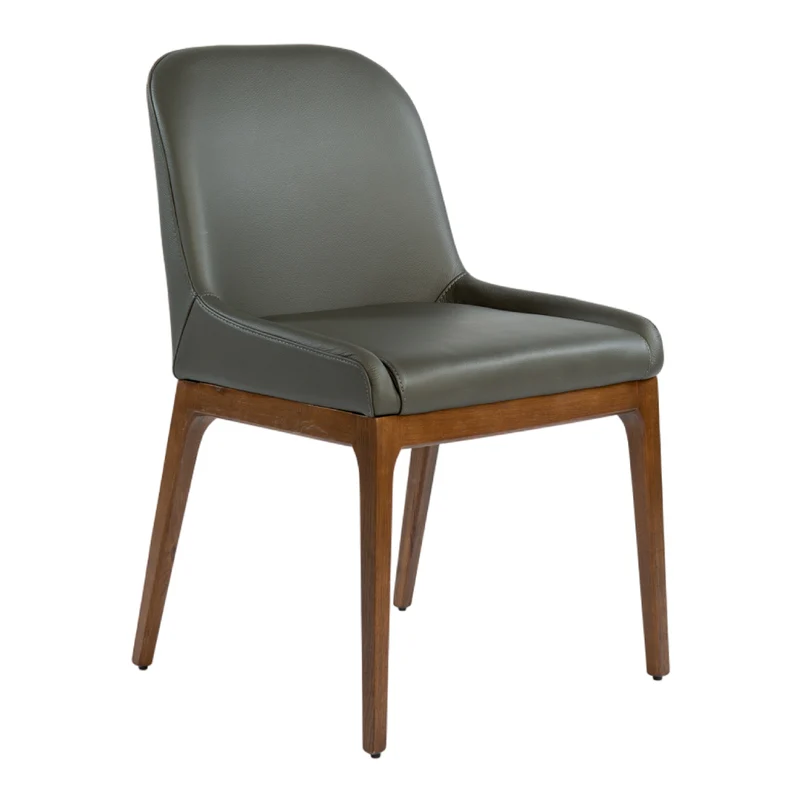 Chaise de salle à manger rembourrée en cuir et bois de chêne teinte noyer - Ann
