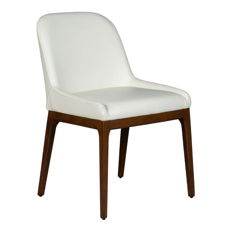 Chaise de salle à manger rembourrée en cuir et bois de chêne teinte noyer - Ann