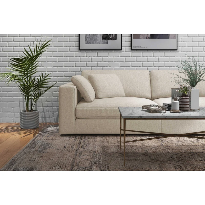 Sectionnel 3 pièces en tissu beige avec chaise longue & 3 coussins - Joelle2