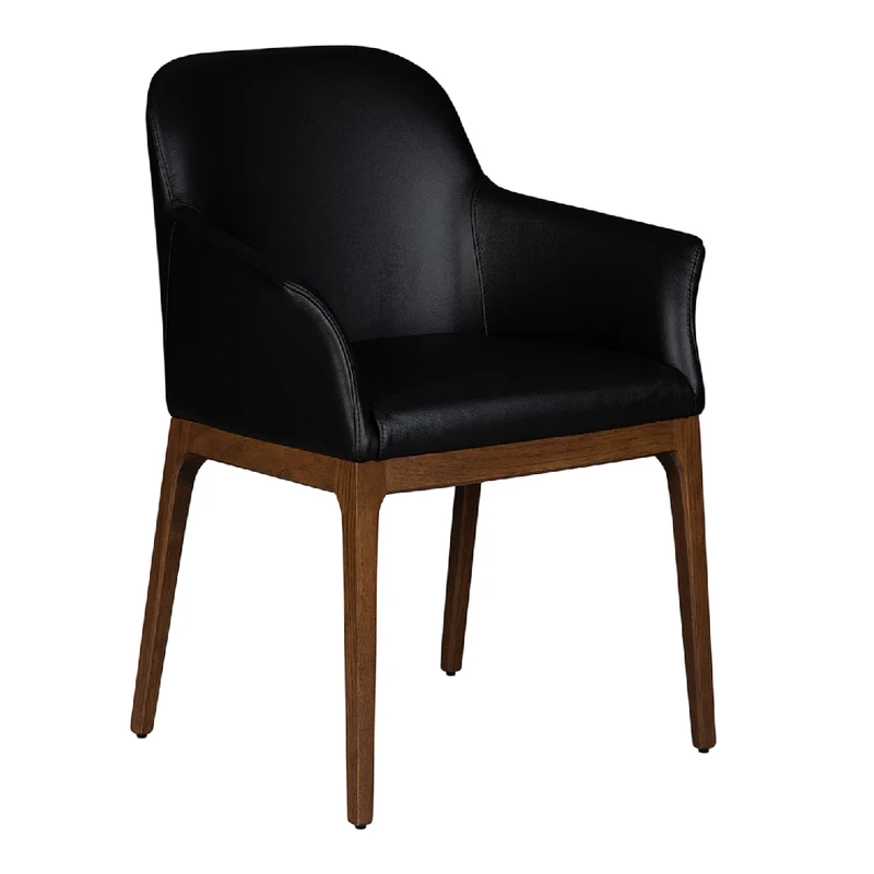 Chaise de salle à manger rembourrée en cuir et bois de chêne teinte noyer - Ann