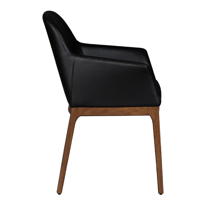 Chaise de salle à manger rembourrée en cuir et bois de chêne teinte noyer - Ann