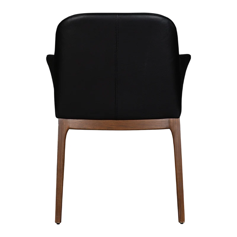 Chaise de salle à manger rembourrée en cuir et bois de chêne teinte noyer - Ann