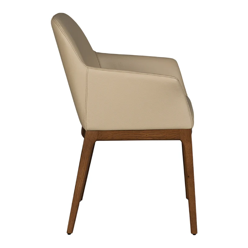 Chaise de salle à manger rembourrée en cuir et bois de chêne teinte noyer - Ann
